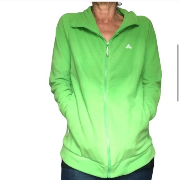 Adidas Fleece Lime Neon Green Long Sleeve Turtleneck Zip  Up Jacket size… - Picture 2 of 10